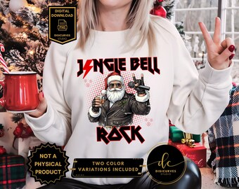 Jingle Bell Rock Santa PNG: Rocker Santa Clipart Digital Download | Sublimation | Santa PNG | Christmas Rock PNG for Sublimation