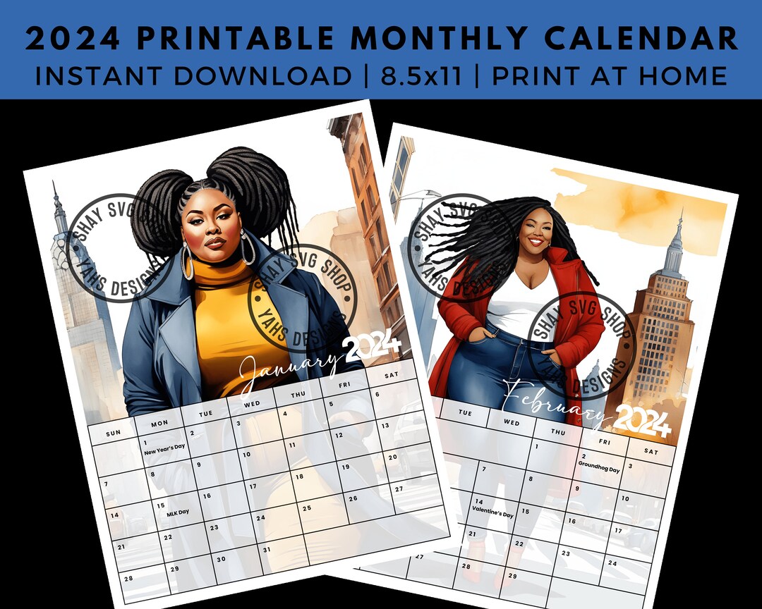 2024 Printable Calendar Curvy Black Women African American Calendar
