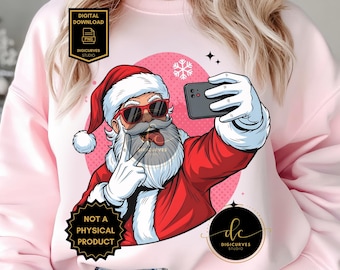 Santa Selfie PNG | Funny Christmas Sublimation | Holiday Clipart | Santa Peace Sign | Digital Download