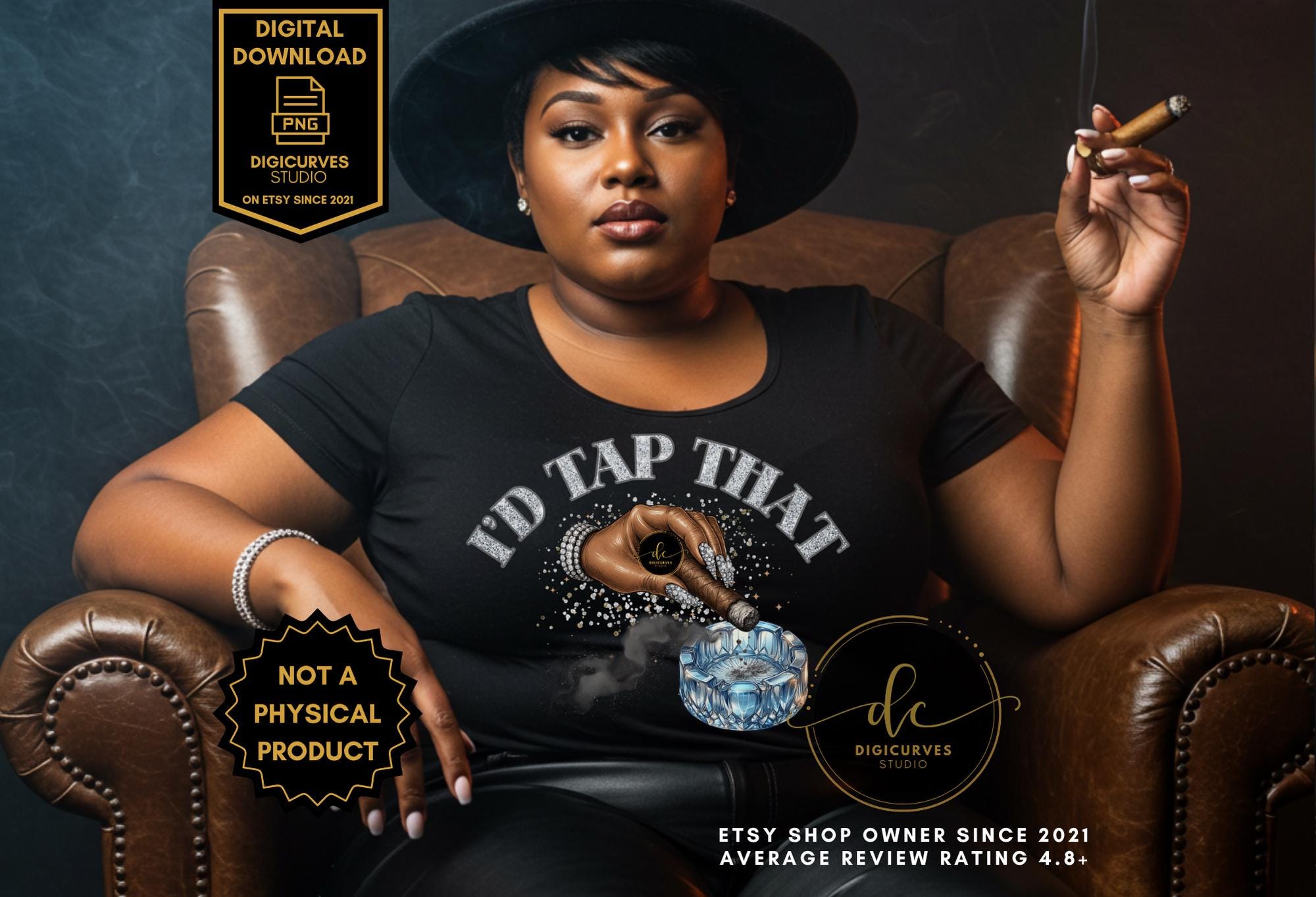 Vorrei toccare quel sigaro PNG / Donna che fuma il sigaro Clipart / Design per maglietta Cigar Lounge / Donna nera di classe con il sigaro / Cigar Babe, donna
