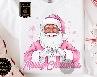 Black Santa Claus PNG: Merry Christmas | Afro Santa PNG | Christmas Sublimation | Holiday Clipart | Santa Heart Hand | Digital Download