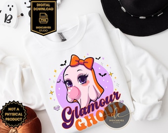 Glamour Ghoul PNG: Cute Girly Ghost Halloween Sublimation Design | Bougie Ghost | Cute Ghost
