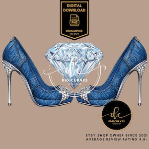 Denim & Diamonds PNG | High Heels Clipart | Sublimation | Glam Heels | Fashion Heels | Denim and Diamonds Clipart, Party Decor, Invitation