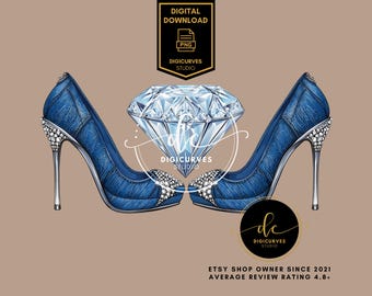 Denim & Diamonds PNG | Wysokie Obcasy Clipart | Sublimacja | Eleganckie Obcasy | Modne Obcasy | Denim and Diamonds Clipart, Dekoracje Imprezowe, Zaproszenie