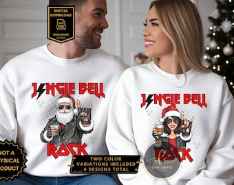 Jingle Bell Rock PNG Bundle: Rock n' Roll Santa and Santa Girl Christmas PNG | Sublimation | Digital Download