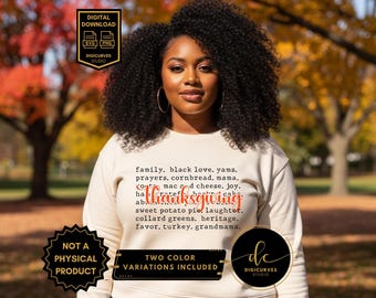 Black Thanksgiving Word Cloud Digital Download | African American Family Thanksgiving SVG PNG | Soul Food, Faith & Gratitude | Sublimation