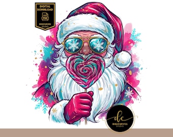 Santa Heart Lollipop PNG | Neon Christmas Clipart | Cute Candy Cane Art | Sublimation Digital Download