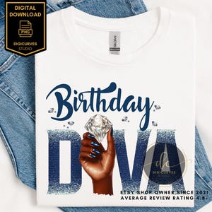 Birthday Diva PNG | Denim & Diamonds PNG | Diamonds Birthday Celebration | Birthday Diva Tshirt Design | Birthday Diamonds | Sublimation