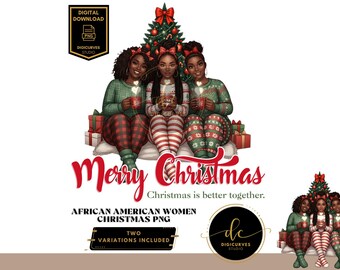 African American Christmas Trio PNG | Black Women Holiday Clipart | Sublimation | Melanin Christmas | Black Santa | Digital Download