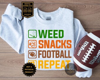 Weed Snacks Football Repeat SVG, PNG | Funny Game Day Design | Cannabis Inspired
