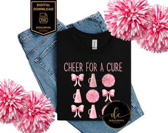 Cheer for a Cure PNG| Cheerleading Pink Ribbon | Sublimation | Breast Cancer Awareness |  Breast Cancer Ribbon | Digital Download