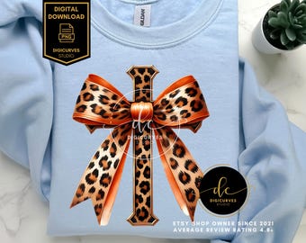 Leopard Cross Coquette Bow PNG / Trendy Leopard Pattern Christian Cross / Ringraziamento Leopard Cross Design / Cristiano Religioso Croce PNG