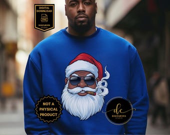 Black Santa PNG: Smoking Cigar | Christmas Clipart | Afro Santa with Shades | Funny Holiday Sublimation | Digital Download