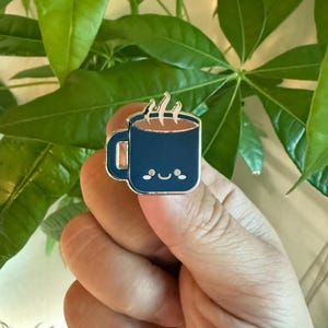Cute Coffee Cup Blue Hard Enamel Pin
