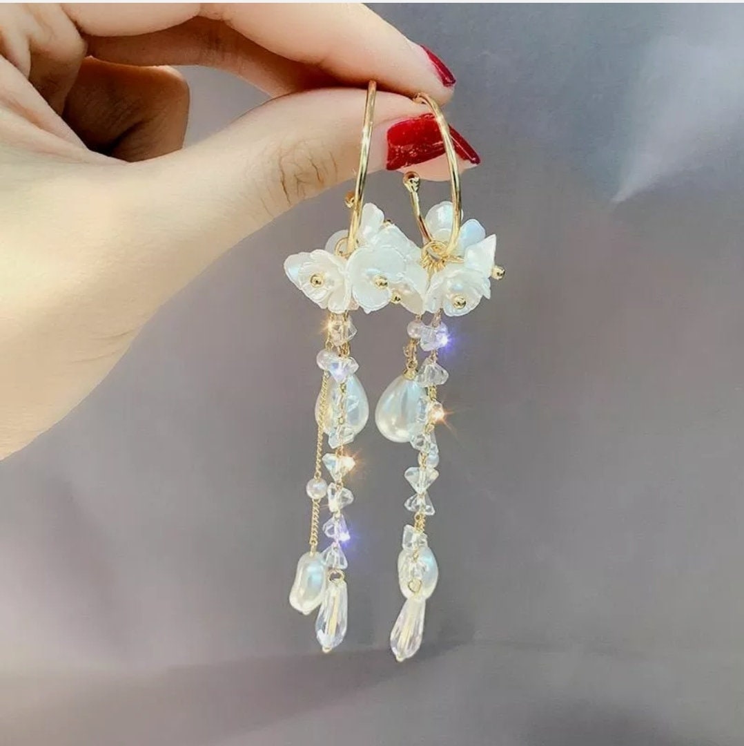 Korean Fashion Earrings. Long Dangle Pearl Earrings. Women's
