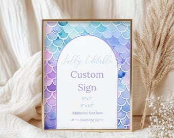 Little Mermaid Baby Shower Sign Template: Editable Beach Theme (5x7, 8x10 Digital Download)