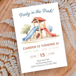 Playground Birthday Invitation Template, Party in the Park Invitation, Editable Park Birthday Invite, Outdoor Birthday Party, Digital Print