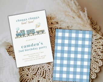 Train 2nd Birthday Invitation, Steam Engine, Editable Template (Digital Print)