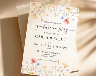 Modern Boho Graduation Invitation Template, Wildflower Graduation (Digital Download)