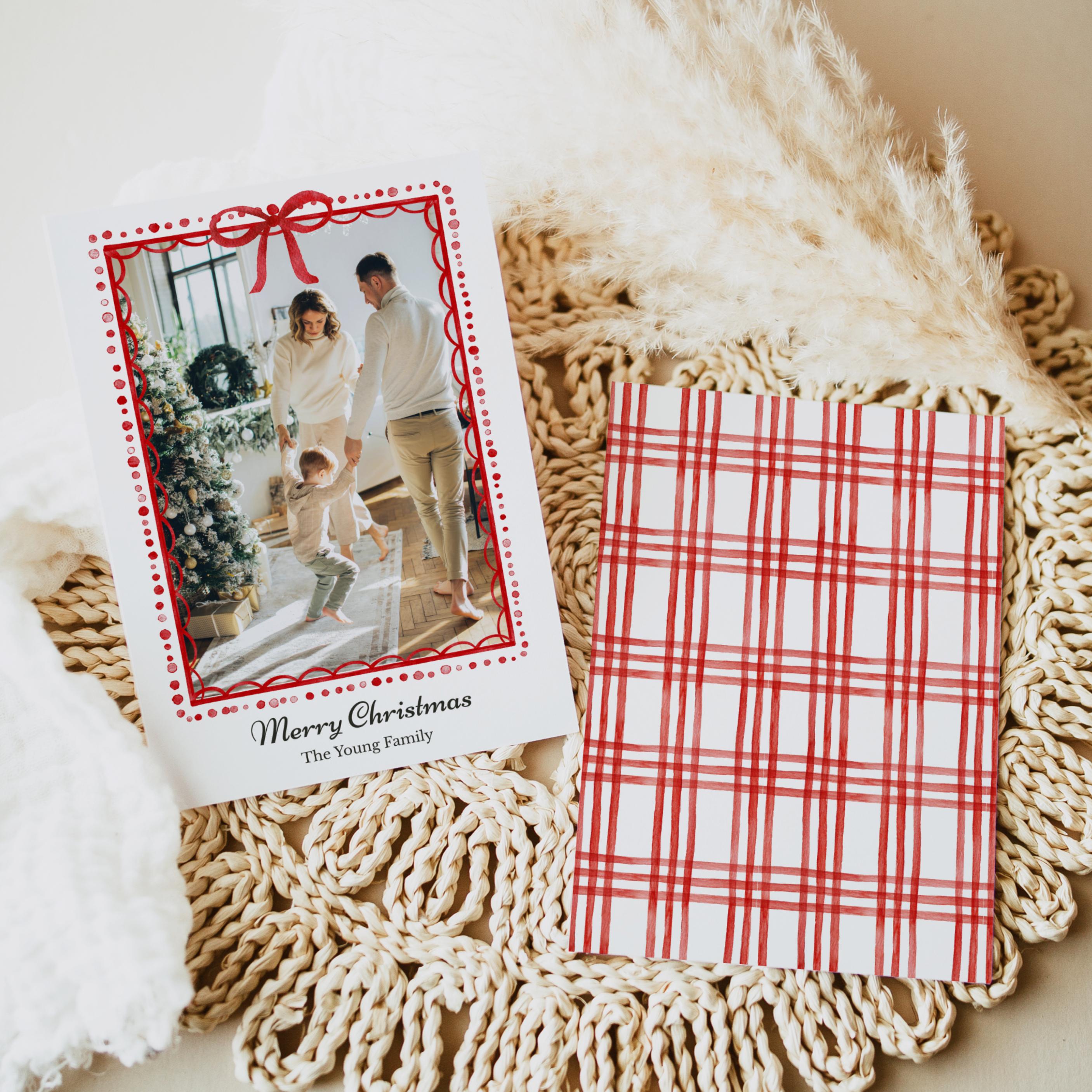 Modern Elegant Red Bow Christmas Card Template | Editable Holiday Photo ...