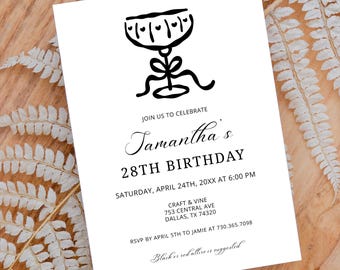 Champagne Birthday Dinner Invitation Template | Calligraphy Birthday Invite | Editable Any Age Birthday Dinner | Digital Invitation