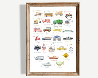 Transportation Alphabet Poster, Kids Room Wall Art (Digital Download)