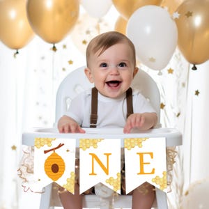 First Birthday High Chair Sign, Bumble Bee Birthday Banner, First Bee Day High Chair Banner, Editable First Birthday Banner P25