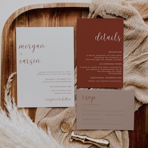 Boho Wedding Invitation Template Set, Minimalist Terracotta Wedding Invitation Suite, Modern Minimalist Wedding Invitation Set
