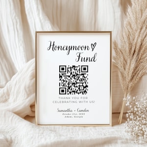 Honeymoon Fund Sign Template, Wedding Honeymoon Fund QR code Sign, Venmo QR Code Modern Wedding Sign, Minimalist Wedding, Editable Template