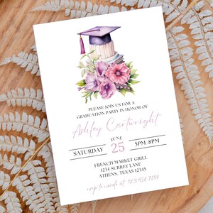 Floral Graduation Invitation Template, Floral Book Graduation Invite, High School Grad Invitation, College Grad Party, Digital Download
