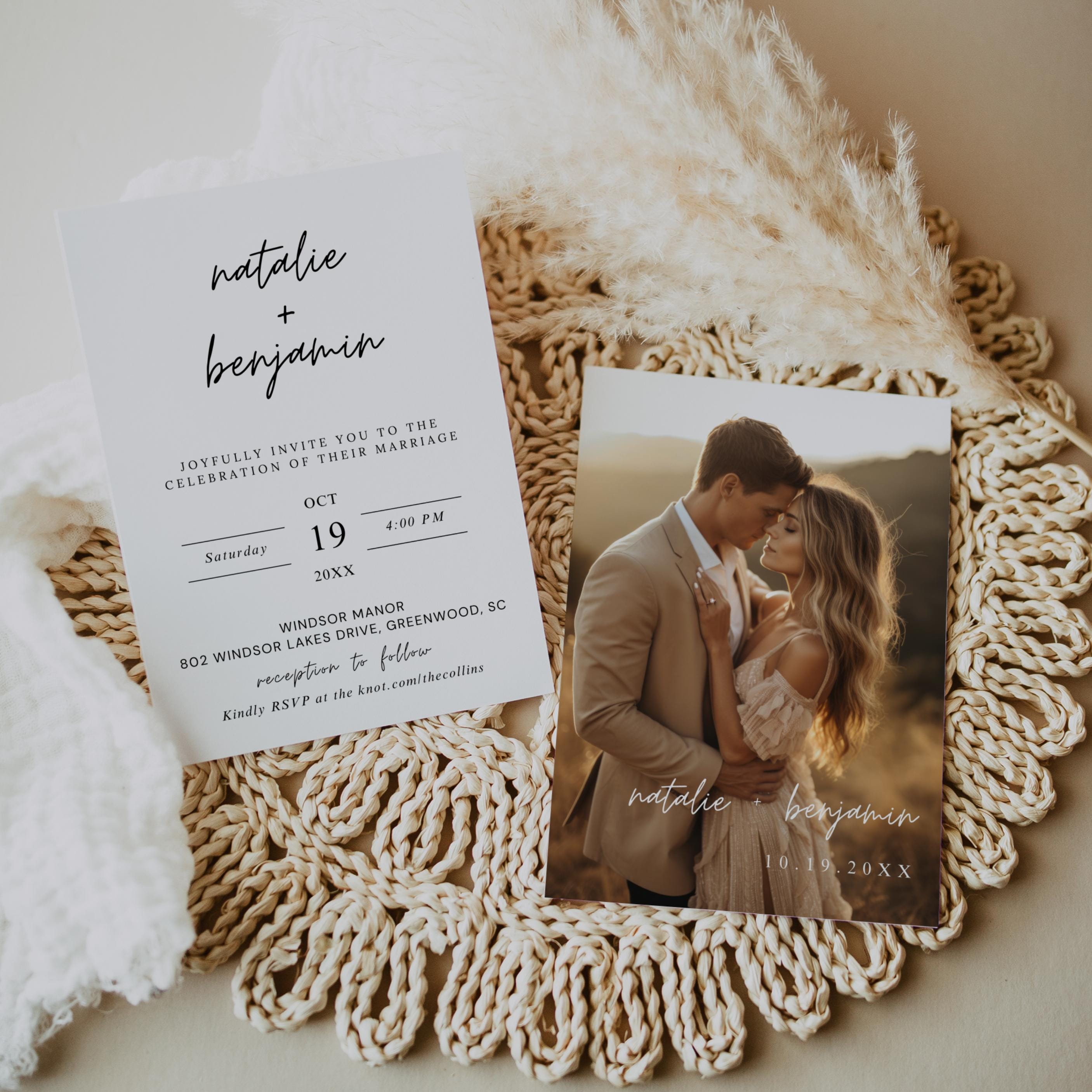Modern Wedding Invitation, Photo Wedding Invitation Template, Minimalist Wedding Invite, Printable Wedding Invitation, Digital Download