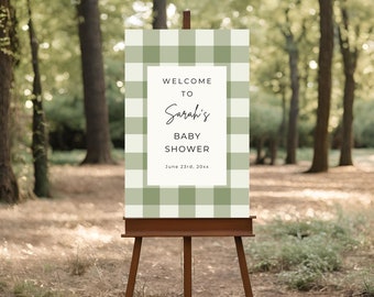 Gingham Green Baby Shower Welcome Sign (Digital Download)