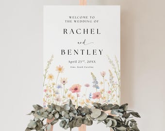 Editable Wildflower Welcome Sign, Printable Floral Wedding Welcome Sign, Spring Garden Wedding Sign, Minimal Wedding Sign, Instant Download
