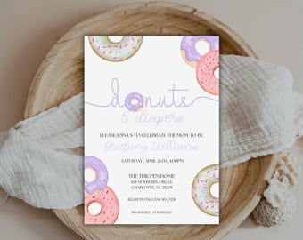 Donuts & Diapers Baby Shower Invitation Template (Digital Download)