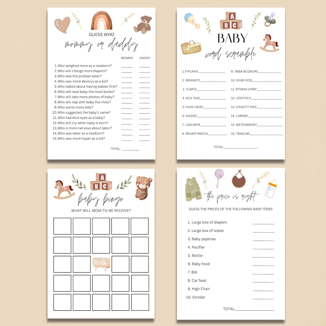 Boho Baby Shower Game Bundle, Printable Baby Games (canva Template) - Etsy