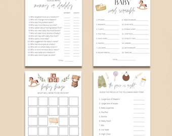 Boho Baby Shower Game Bundle, Printable Baby Games (Canva Template)