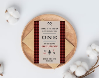 Lumberjack First Birthday Invitation, Buffalo Plaid, Printable (Instant Download)