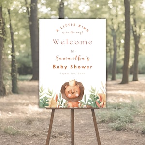 Lion Baby Shower Welcome Sign, Boy Baby Shower Boho Lion, Our Little King Watercolor Lion Welcome Sign, Our Little King is on The Way Sign