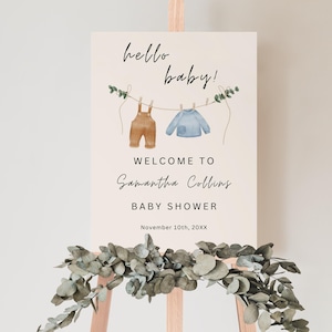 Boy Baby Shower Welcome Sign Template, Boho Boy Baby Shower, Neutral Baby Shower, Baby Boy Clothes, Editable Template, Instant Download