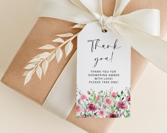 Editable Bridal Shower Favor Tag Template | Pink Floral Thank You Tag (Instant Download)