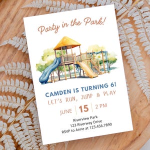 Editable Playground Party Invitation, Invitation, Party In The Park Birthday Invite, Outdoor Birthday Party, Digital Download