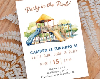 Invitación de cumpleaños editable para parque infantil, fiesta en el parque (descarga digital)
