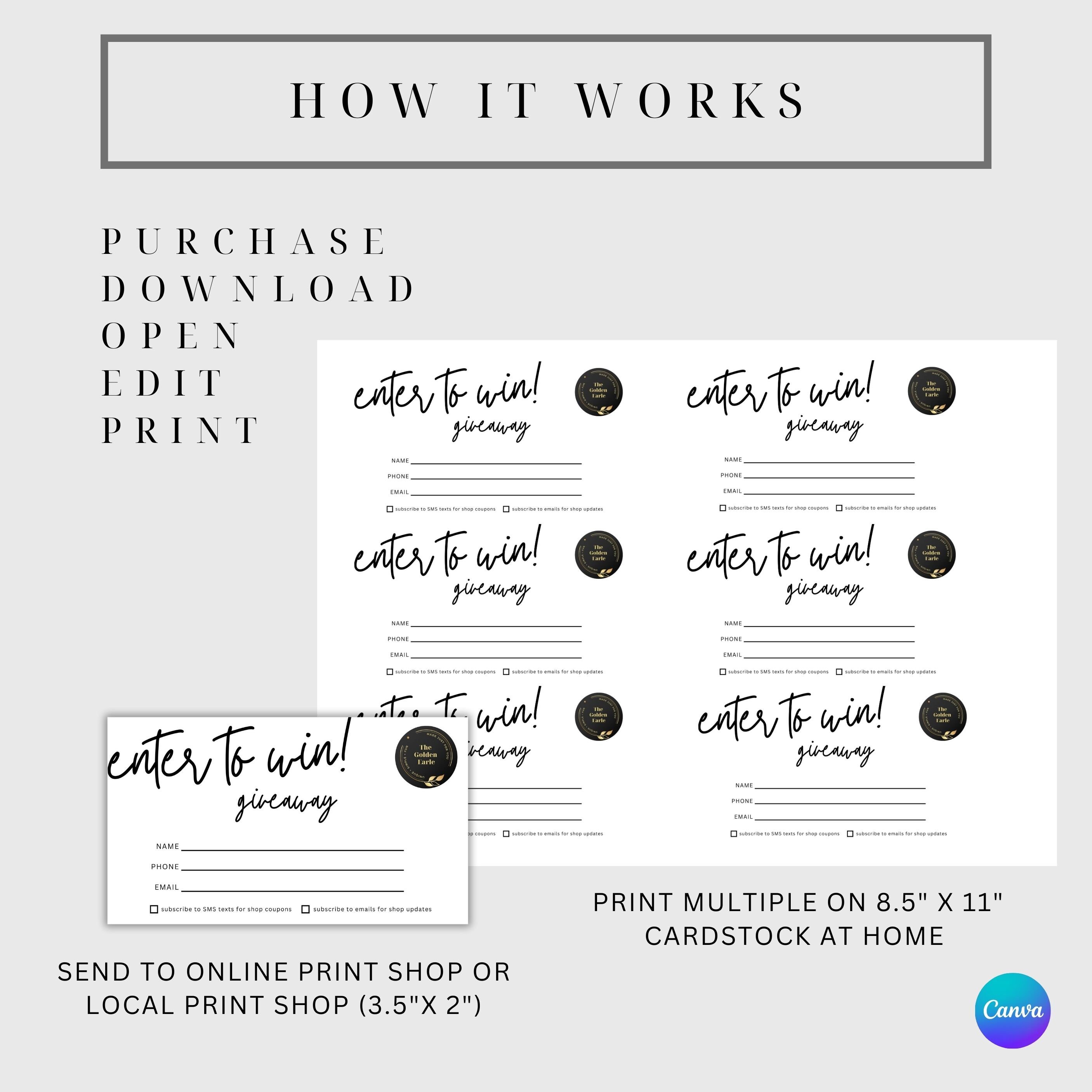 Printable Card For Raffer Printable Raffle Ticket Template, Minimalist Business Giveaway Card ...
