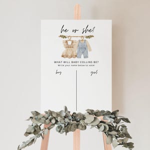 What Will Baby Be Sign, He or She Gender Guess Board, Boho Baby Shower Sign, Gender Neutral Baby Shower, Editable Gender Reveal Game
