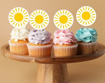 Sunshine Cupcake Toppers, Summer Sunshine Theme Birthday Party, First Trip Around the Sun Instant Download