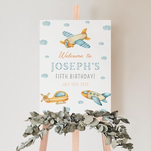 Airplane Birthday Welcome Sign, Fifth Birthday Welcome Sign, Aviation Birthday Party, Boy Birthday Party, Editable Download