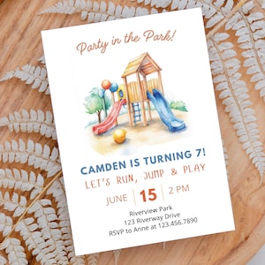 Party in the Park Invitation, Playground Birthday Invitation Template, Editable Park Birthday Invite, Outdoor Birthday Party, Digital Print