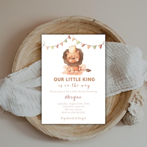 Little King Lion Baby Shower Invitation, Boho Boy Baby Shower Lion, Our Little King Lion Invite, Our Little King is on The Way Invitation