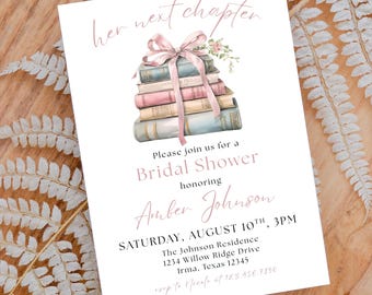 Her Next Chapter Bridal Shower Invitation Template, Vintage Bridal Shower Invite, Watercolor Book Invitation, Bridal Storybook Invite