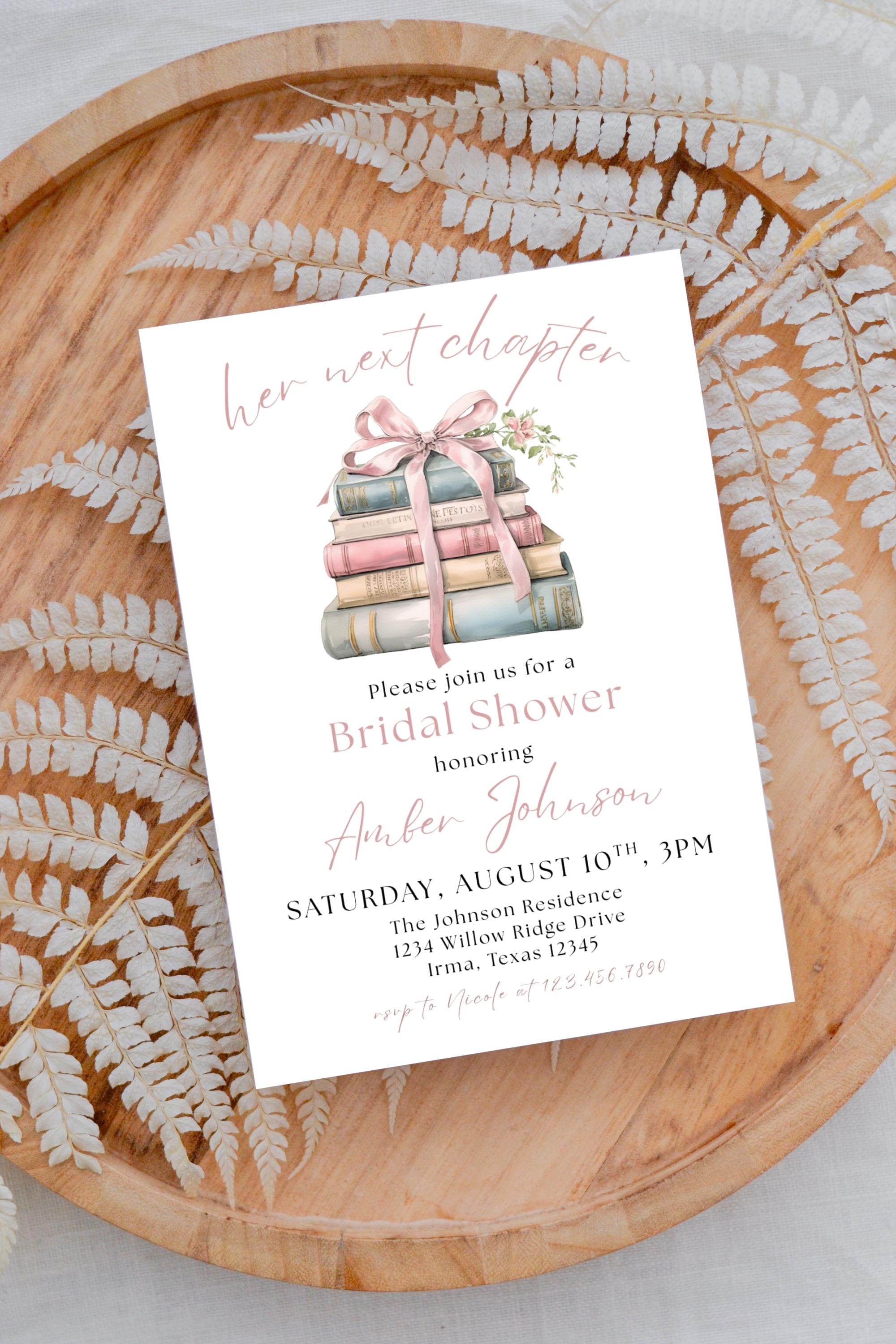Her Next Chapter Bridal Shower Invitation Template, Vintage Bridal Shower Invite, Watercolor Book Invitation, Bridal Storybook Invite